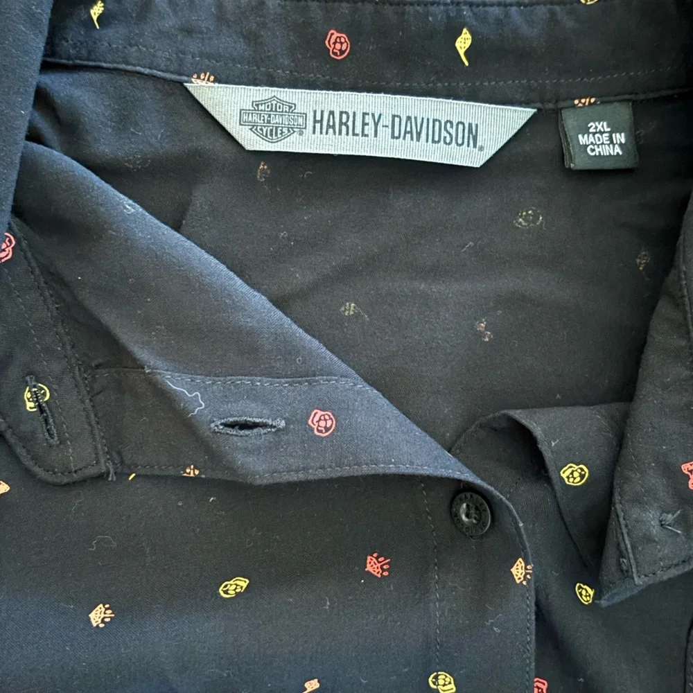 Harley Davidson Womens Plus 2 XL Black Logo Button Up Shirt  Biker Goth  Moto - Picture 7 of 9
